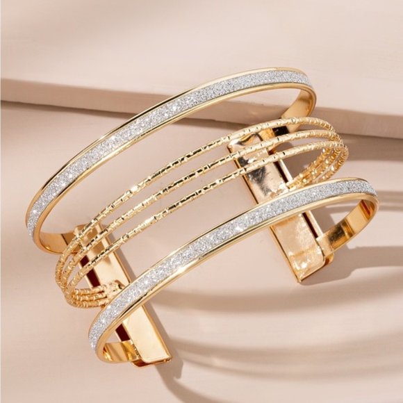 Jewelry - Glitter Detail Cuff Bangle Gold Bracelet For Women Wedding Party Gift